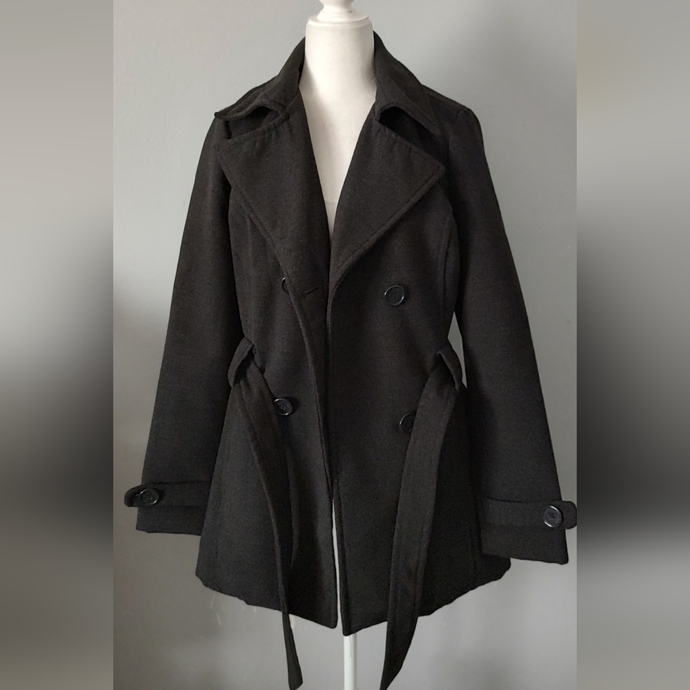 Jacket  Jou Jou  Women  Coat Double  Breasted Belted  Gray Size Large Good Cond.